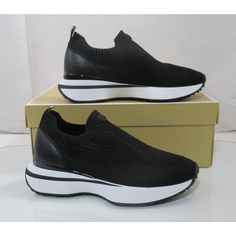 Michael Kors Ari Slip On Sneakers MK Logo Soft Stretch Knit Black Size 7 - Picture 3 of 8